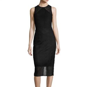 ✨Diane von Furstenberg Black Lace & Basket Weave Sheath Dress – Size 2✨
